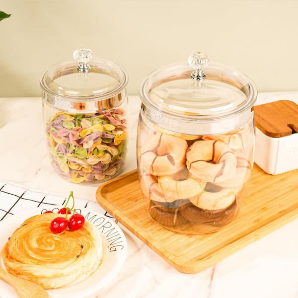 4 Piece Clear Plastic Cookie Jars with Lid Candy Airtight Sealed Kitchen Pantry Food Large Storage Apothecary Containers