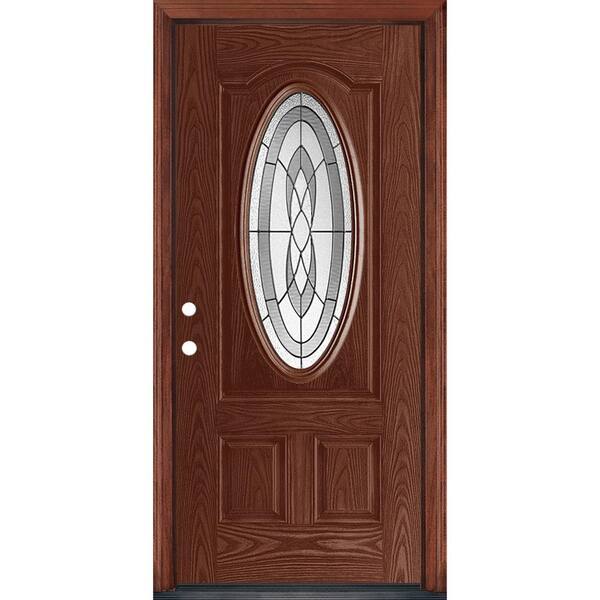 Masonite 36 in. x 80 in. Crescendo 3/4 Oval-Lite Right-Hand Inswing Finished Textured Fiberglass Prehung Front Door w/ Brickmold
