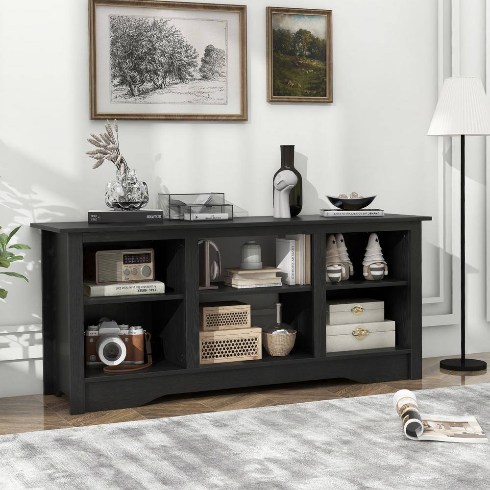 Black MDF TV Stand with Fireplace and Adjustable Shelves