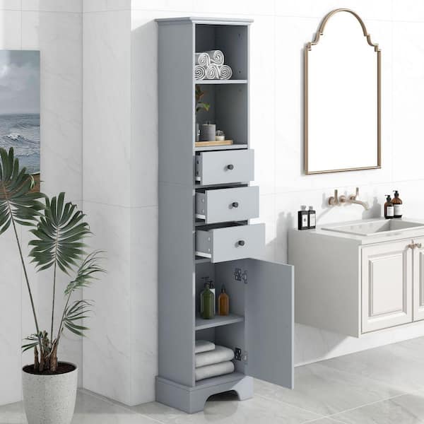 Gymax Tall Slim Bathroom Storage Cabinet Linen Tower w/ Drawer & Adjustable  Shelves 