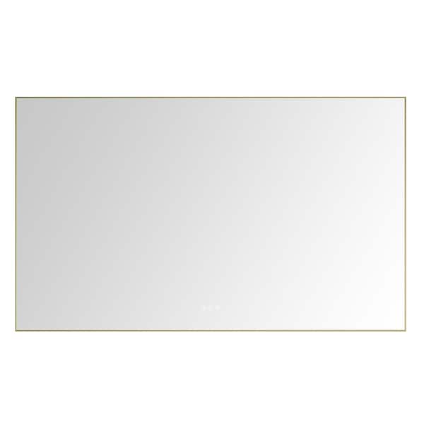 Andrea 60 in. W x 36 in. H Large Rectangular Metal Framed Dimmable AntiFog Wall Mount LED Bathroom Vanity Mirror in Gold