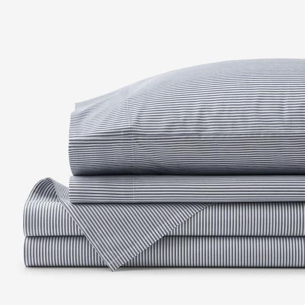 Company Cotton Stripe Yarn-Dyed White/Blue Cotton Percale King Sheet Set