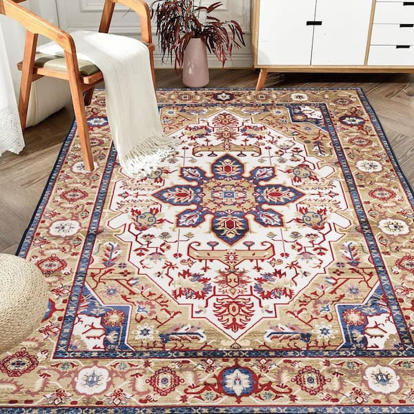 Vintage 5 ft. x 7 ft. Bohemia Multi-Colored Non-slip Washable Area Rug For Living Room Kitchen Bedroom Living Room