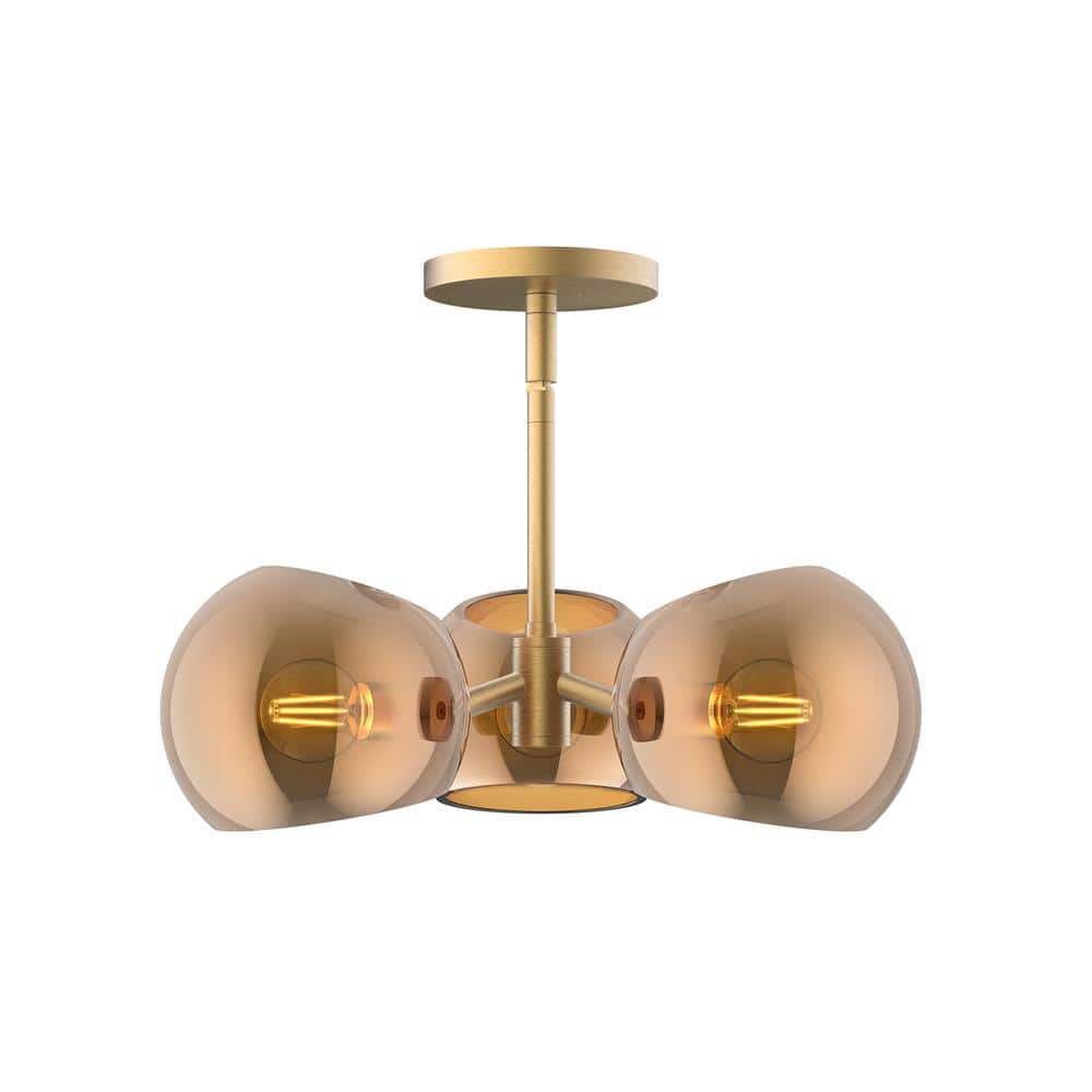 Willow Mini 3-Light Matte Black and Brushed Gold Glass Pendant