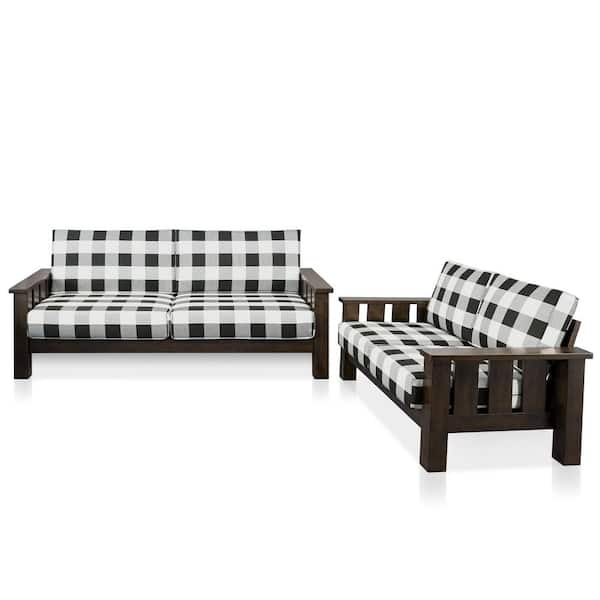 Thu 2-Piece Dark Walnut Fabric Sofa And Loveseat Living Room Set