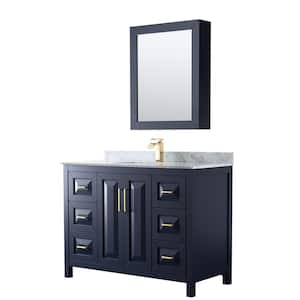 Daria 48 in. Single Vanity in Dark Blue with Marble Vanity Top in White Carrara with White Basin and MedCab Mirror