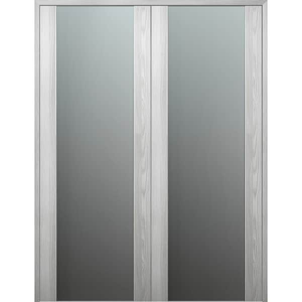 Belldinni Vona 202 48"x96"Both Active Full Lite Frosted Glass Ribeira Ash Composite Wood Double Prehung French Door