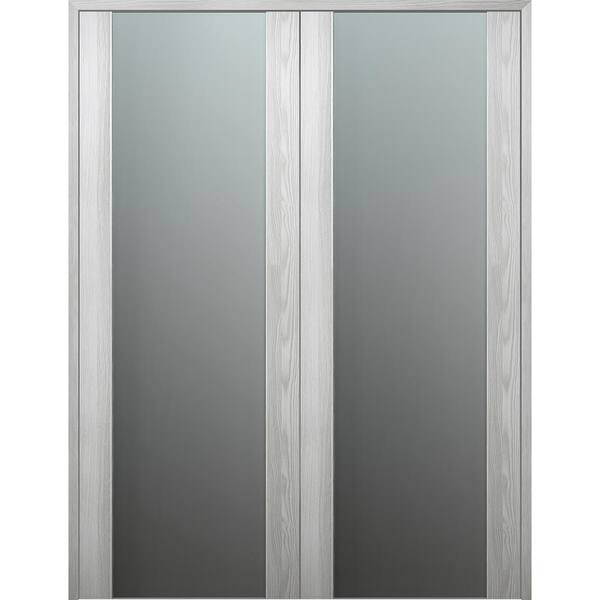 Belldinni Vona 202 48"x96"Both Active Full Lite Frosted Glass Ribeira Ash Composite Wood Double Prehung French Door