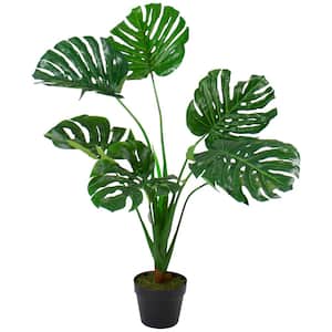 35 in. Potted Green Wide Leaf Monstera Artificial Floor Plant