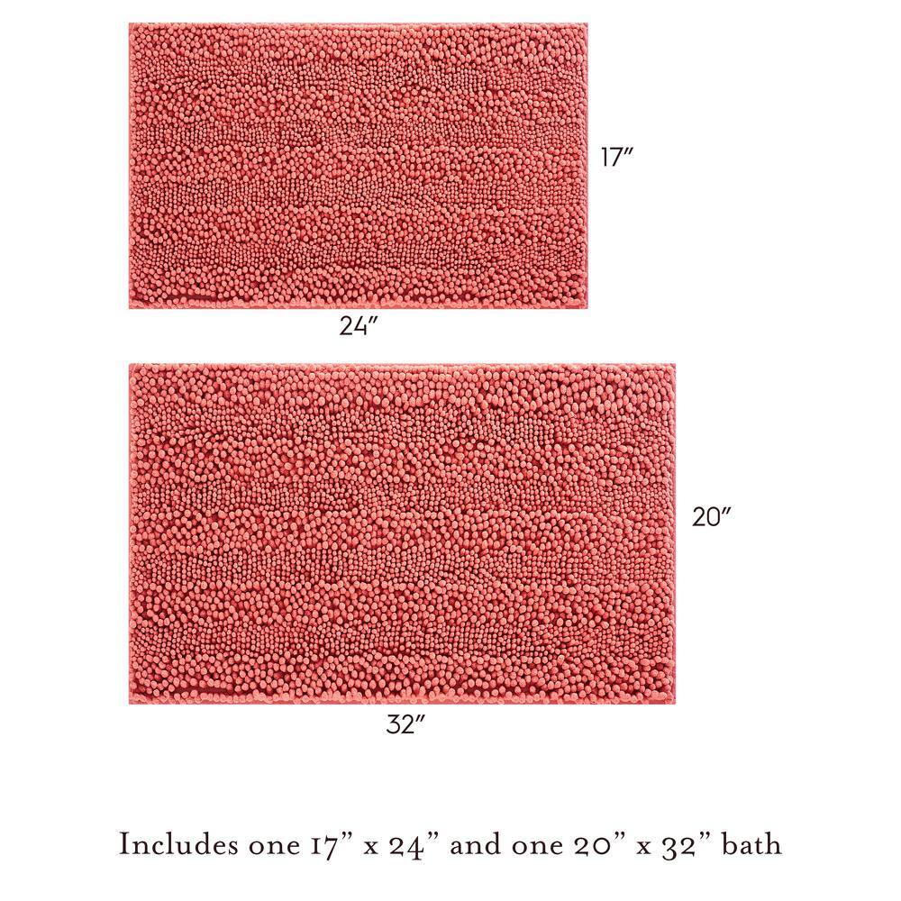 Coral Chenille Non-Slip Polyester Bath Mat Set