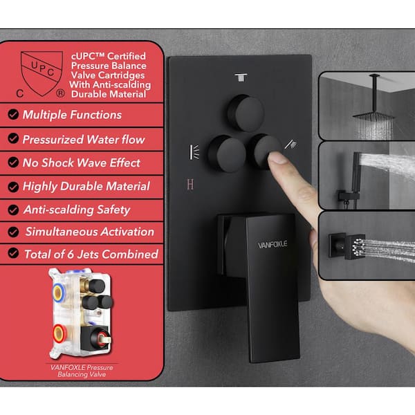 Single Handle 3-Spray Patterns 1-Spray Shower Faucet 1.8 GPM with Pressure Balance Shower Head 10 in. Matte Black