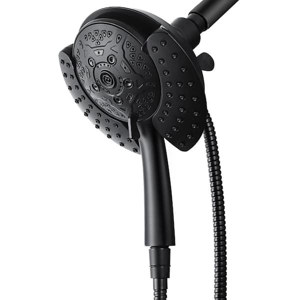 1-Piece 2-in-1 Shower Head with Hand Held Shower Head, Rain Shower Head and 59 in. Rotatable Hose in Black