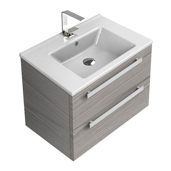 Nameeks Dadila 24 in. W x 16.9 in. D x 18.3 in. H Bathroom Vanity in Grey Walnut with Ceramic Vanity Top and Basin in White