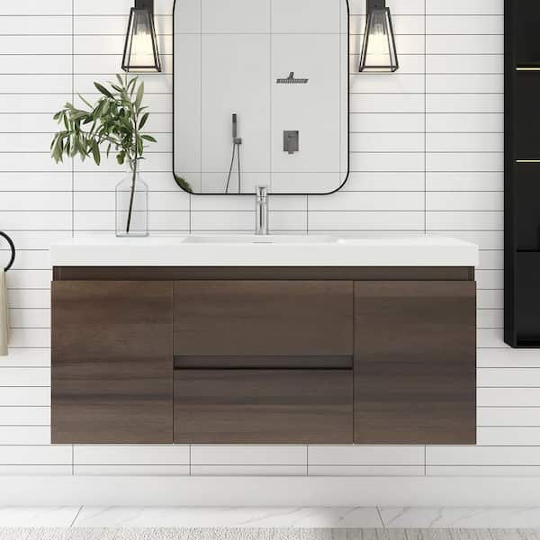 JimsMaison Angela 48 in. W x 19.5 in. D x 22.5 in. H Bathroom Vanity Side Cabinet in Grey Oak with White Cultured Marble Top