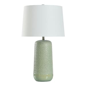 Galey 30 in. Sage Green Table Lamp with White Rayon, Polyester Shade