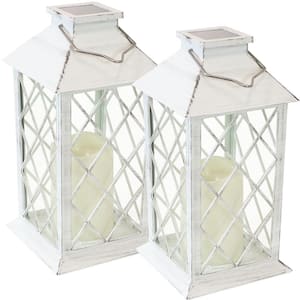 11 in. White Concord Outdoor Solar LED Candle Lantern (Set of 2)