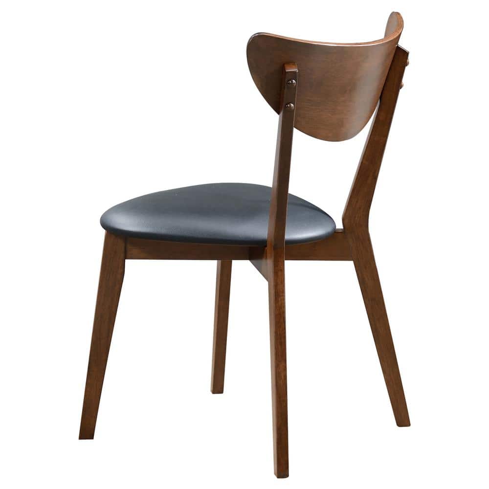 Modern Curved Back Parsons Side Chair in Black Faux Leather and Dark Walnut