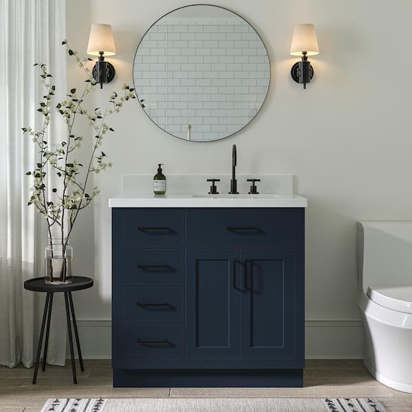 36 Quen Vanity with Undermount Sink - Midnight Navy Blue - Carrara Marble Widespread | Wood | Signature Hardware