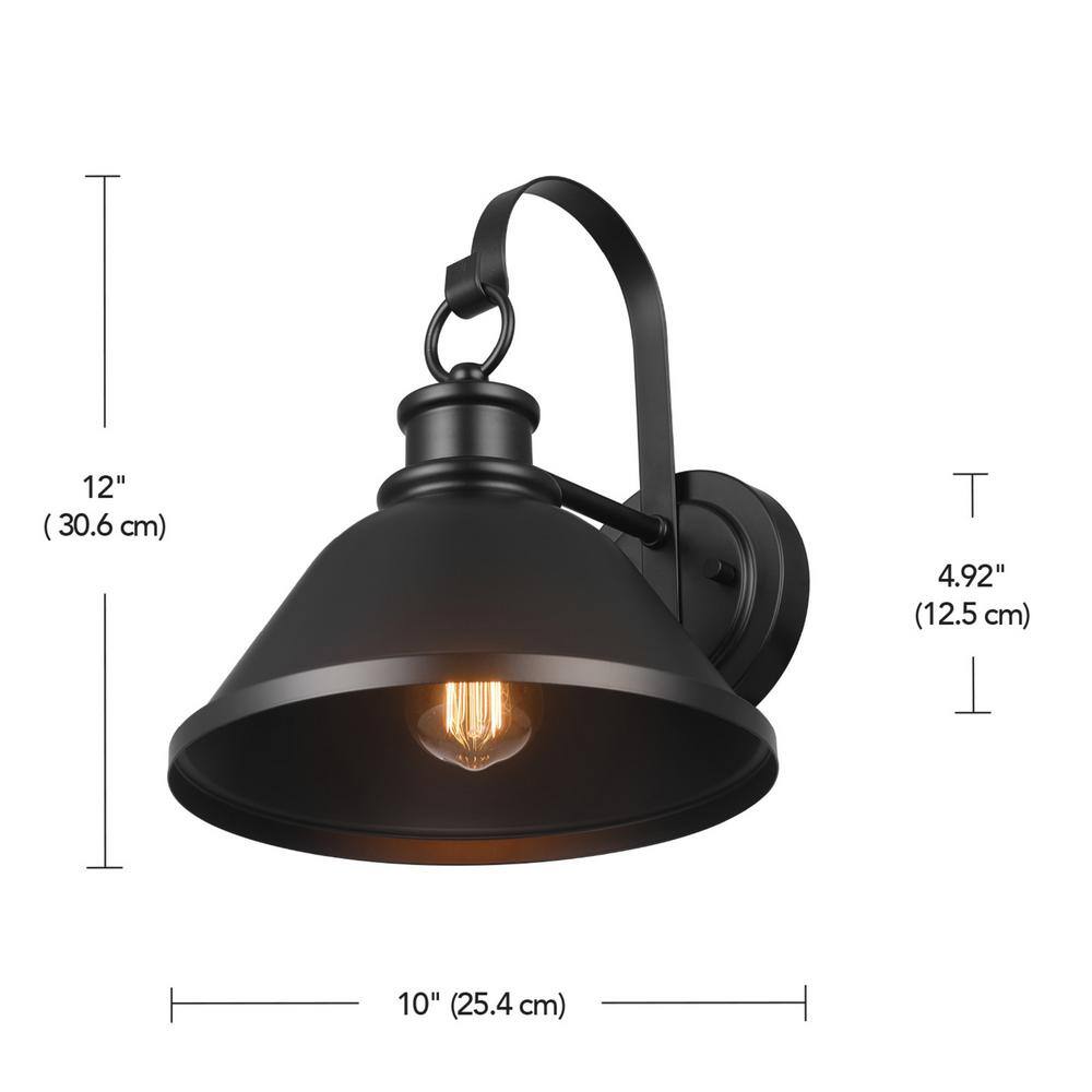Matte Black 12" Metal Outdoor Wall Sconce with Gooseneck Stem
