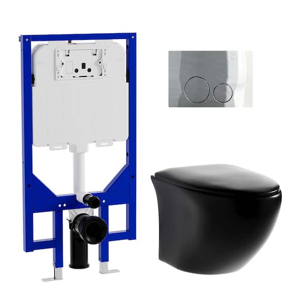 Simple Project 2-Piece 0.8/1.6 GPF Elongated Wall Hung Toilet with Concealed In-Wall Toilet Tank (Seat Included), Matte Black