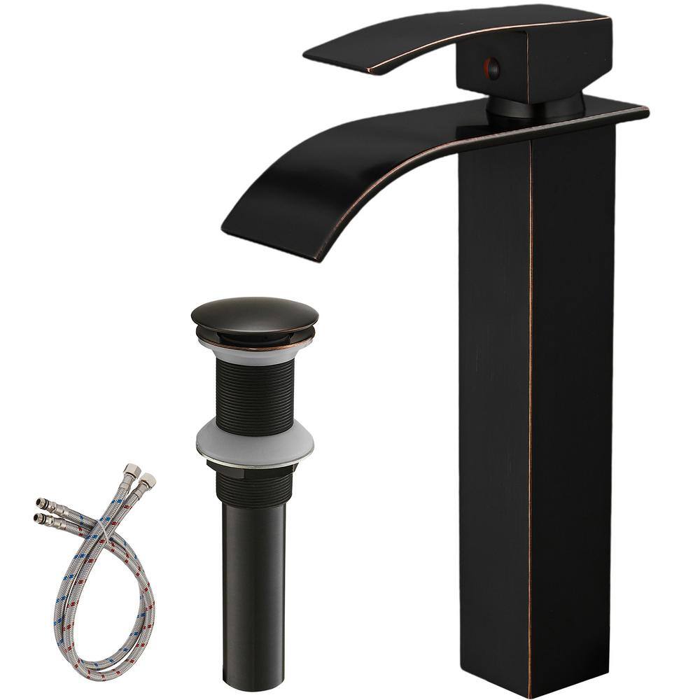 Waterfall Single Hole Single Handle Low-Arc Bathroom Faucet with Pop-Up Dra