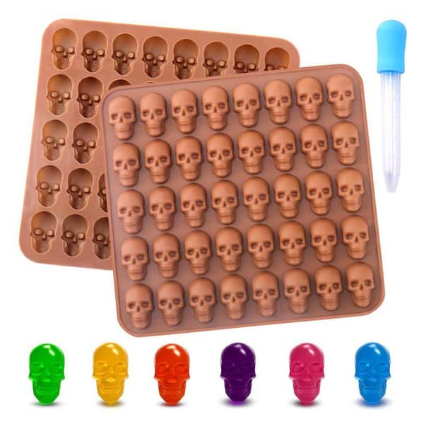 2-Pack Skull Silicone Candy Mold 40 Cavity Non-Stick Food Grade Silicone Tray with Dropper for Chocolate Jelly