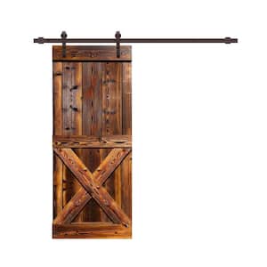 36 in. x 84 in. Mini X Series Pre Assembled Walnut Stained Thermally Modified Wood Sliding Barn Door with Hardware Kit