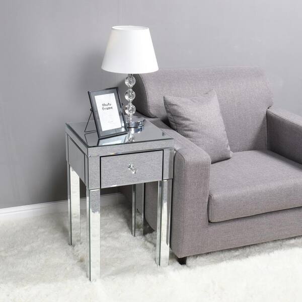 Karl home 1-Drawer Mirrored Sliver Nightstand (25.2 in. H x 14.96 in. W x 14.96 in. D)