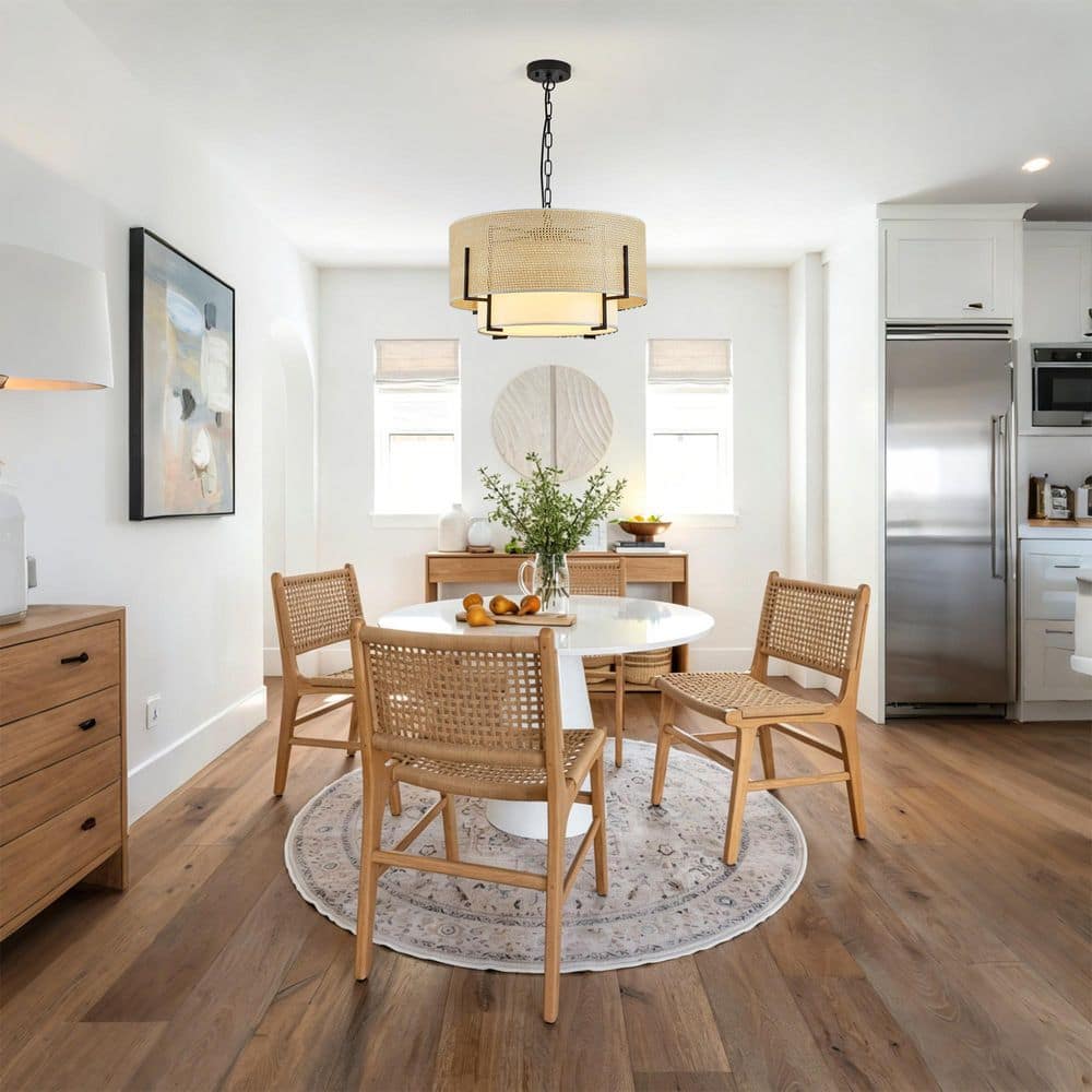 4 Light Gold Woven Rattan Chandelier Modern Boho Drum Lamp for Bedroom, Kitchen, Dining Room, Living Room, Hallway price history on PriceWatchPro