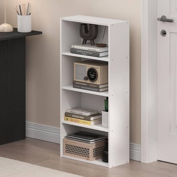 Basic 35.04 in. Tall White Wood 4-Shelf Open Shelf Bookcase