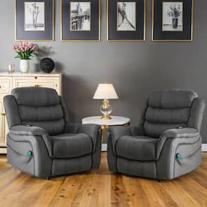 (Set of 2) 40.15 in. W Grey Oversized Microfiber Power Lift Recliner w/Heating Massage Assistance Recliner w/ Dual Motor