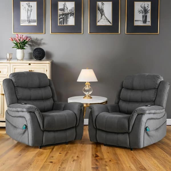 Bestier (Set of 2) 40.15 in. W Grey Oversized Microfiber Power Lift Recliner w/Heating Massage Assistance Recliner w/ Dual Motor