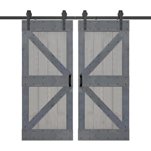 K Series 72 in. x 84 in. French Gray/Dark Gray Finished DIY Solid Wood Double Sliding Barn Door with Hardware Kit
