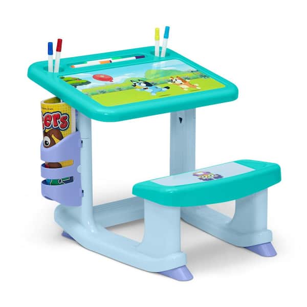 Delta Children Bluey Draw and Play Desk by Delta Children – Includes 10 Markers and Coloring Book, Blue