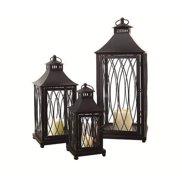 Black Metal Candle Lantern Set of 3-Pack