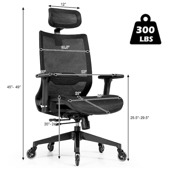 Costway Office Chair Adjustable Mesh Computer Chair with Sliding Seat & Lumbar Support, Black