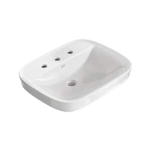 Aspirations 23 in. Vitreous China Rectangular Bathroom Vessel Sink with 8 in . Widespread Holes and Overflow in White