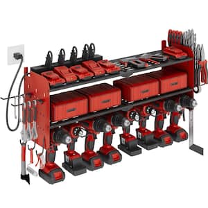 Power Tool Organizer- 8 Drill Wall Mount with Charging Station, Red