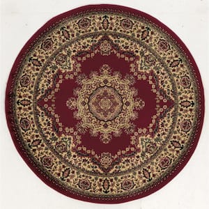 Castello Burgundy 5 ft. Round Traditional Oriental Medallion Area Rug