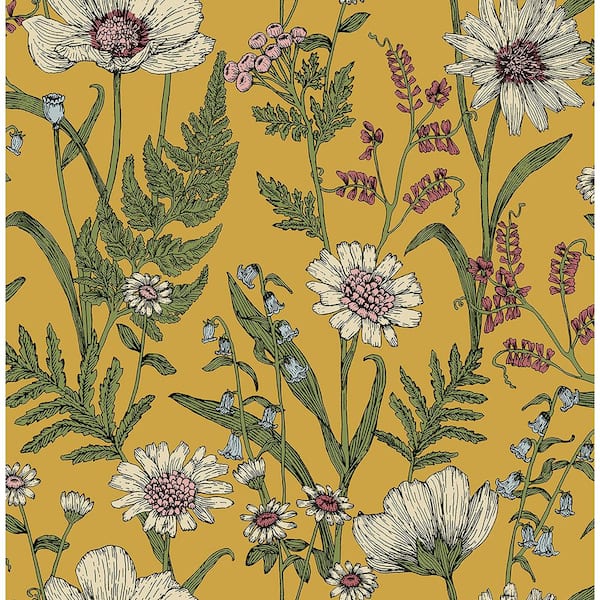 Fine Decor Arden Mustard Yellow Wild Meadow Wallpaper Sample