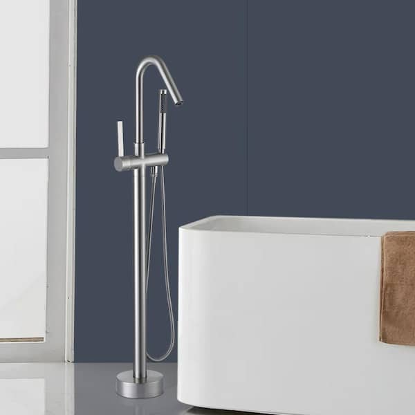Satico 43-3/4 in. Single Handle Freestanding Tub Faucet Bathtub Filter High Arch with Handheld Shower in Brushed Nickel