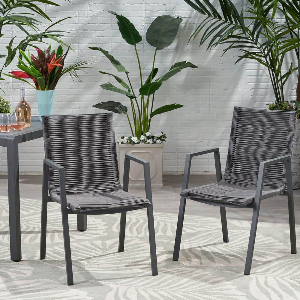 Set of 2 Aluminum Outdoor Patio Dining Chairs with Rope Seats, Perfect for 