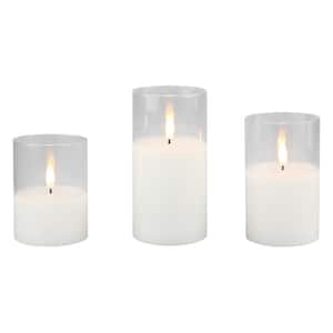 Assorted Size Real Wax Flameless LED Candles in Clear Glass Hurricane Candle Holders (Set of 3)
