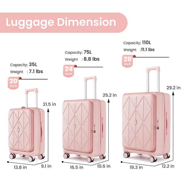 OLUMAT 3-Piece Pink Front Laptop Compartment Luggage Set FO-LS-016
