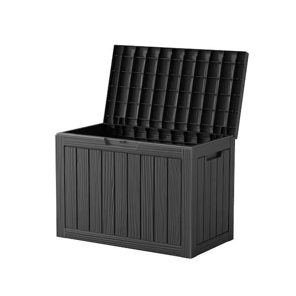 45 Gal. Durable Plastic Wood Look Outdoor Storage Deck Box in Black