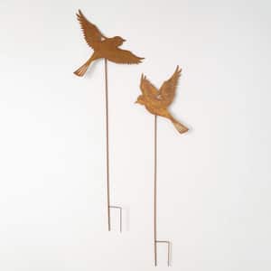 42 in. and 37.5 in. Bird Silhouette Metal Yard Stake Set of 2