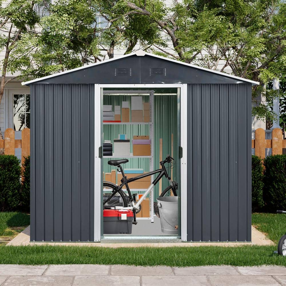 8 ft. x 4 ft. Black and White Metal Outdoor Storage Shed
