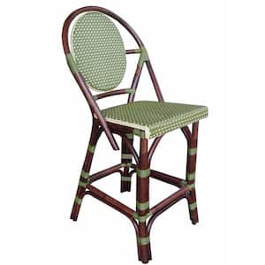 Paris Bistro 42.5 in. Green High Back Rattan 42.5 in. Counterstool with Pe Plastic All-Weather Weaving Fiber Seat