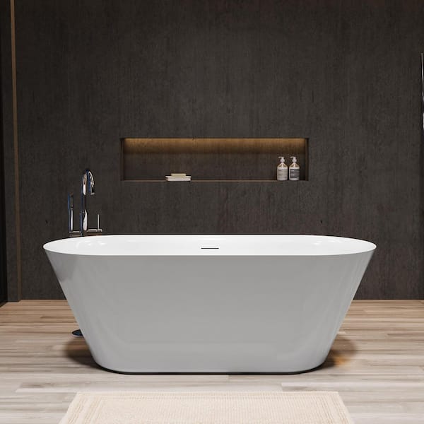 66 in. x 29.5 in. Acrylic Freestanding Flatbottom Soaking Bathtub in White
