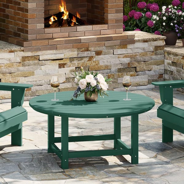 Laguna Outdoor Patio All Weather Fade Proof 38 in. Round HDPE Plastic Conversation Coffee Table in Dark Green